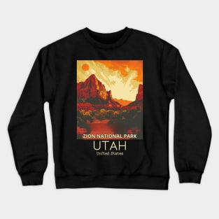 A Vintage Travel Illustration of Zion National Park - Utah - US Crewneck Sweatshirt